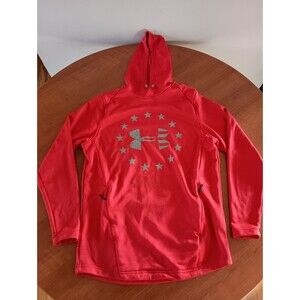 Under Armour Hoodie Sweatshirt Mens Medium Red Fleece Lined Polyester Logo Sport